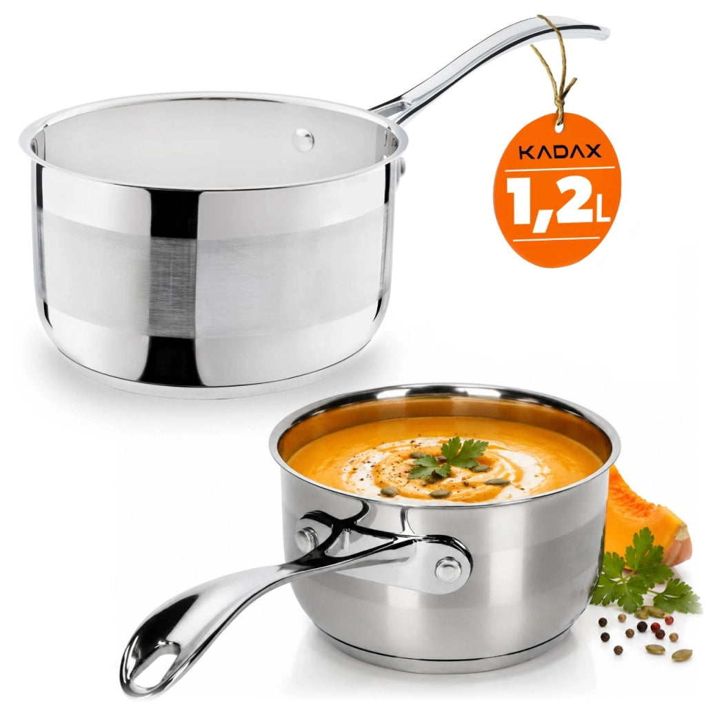 Pentola KADAX in acciaio inox, 1,2 L, con manico, adatta a piani cottura a gas e a induzione.