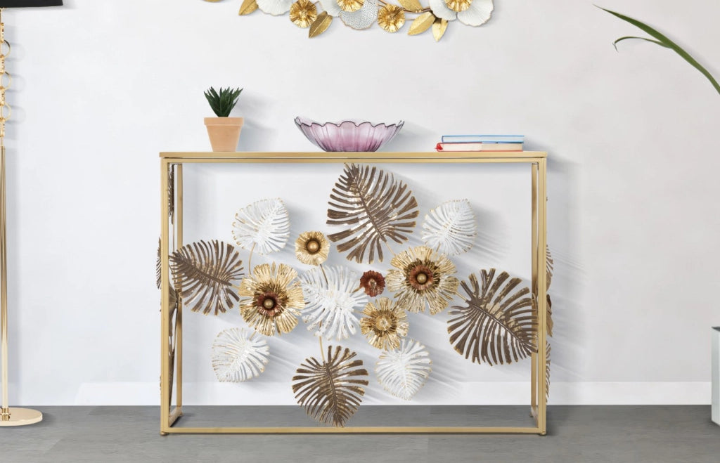 Console Glam Floris 113x40x80 cm in Ferro e MDF e Specchio Multicolor