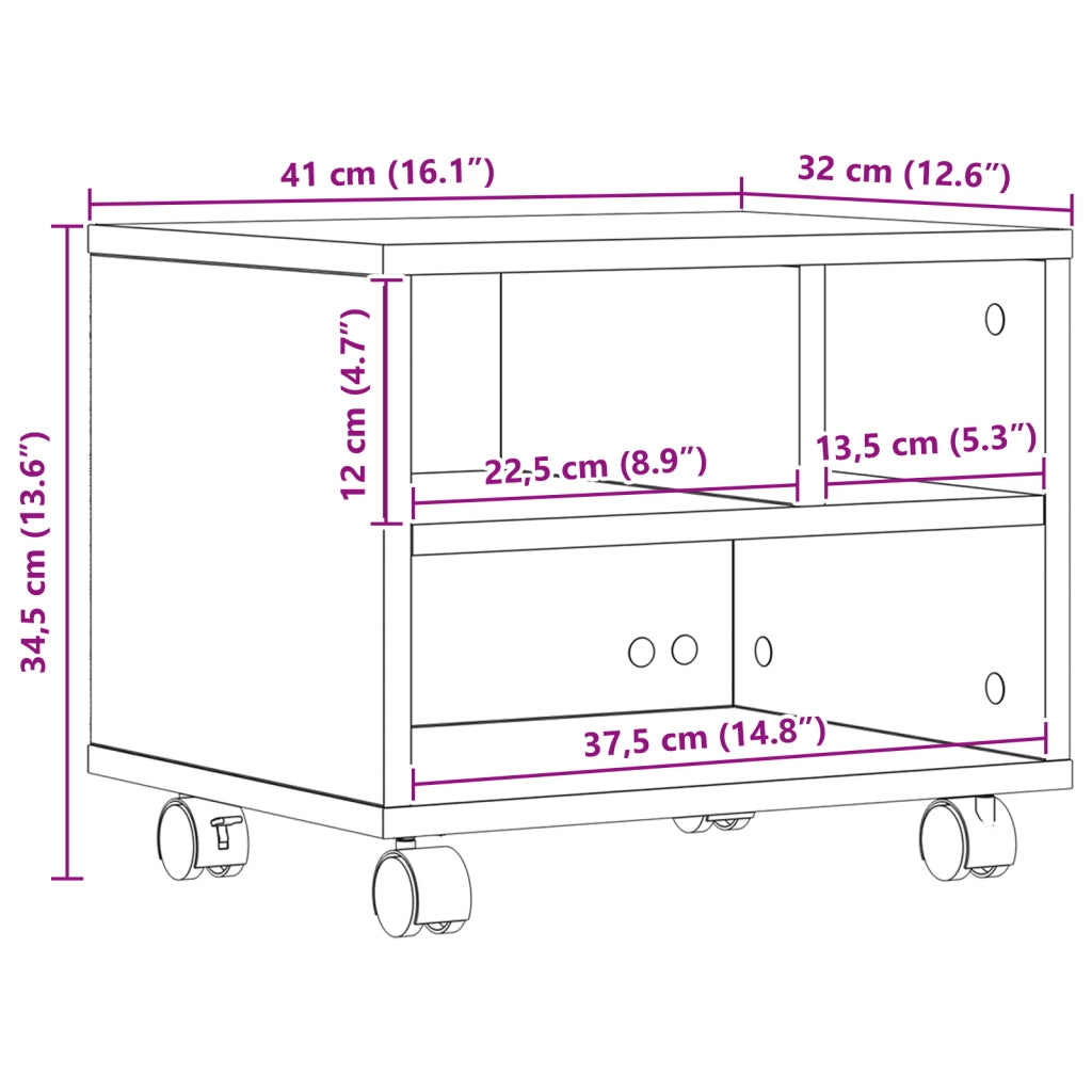 Supporto per Stampante con Ruote Legno Vecchio 41x32x33,5 cm