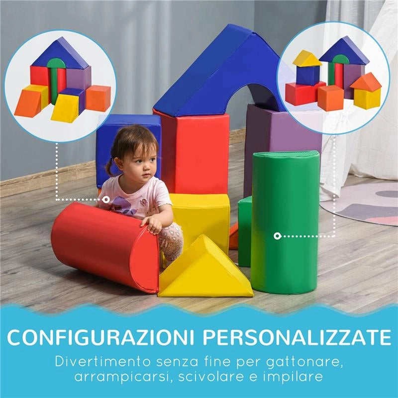 SET DI COSTRUZIONI MORBIDE PER BAMBINI DA 1-3 ANNI CON 11 FORME, IN PU E EPE, COLORI VARI