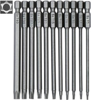 Set di Torx - 11 pezzi - set di Torx - Lungo set di Torx - Set di Torx a testa piena - S2 acciaio - con testa di sicurezza - sezione a 6 facce - 100mm - T6 T7 T8 T9 T10 T15 T20 T25 T27 T30 T40