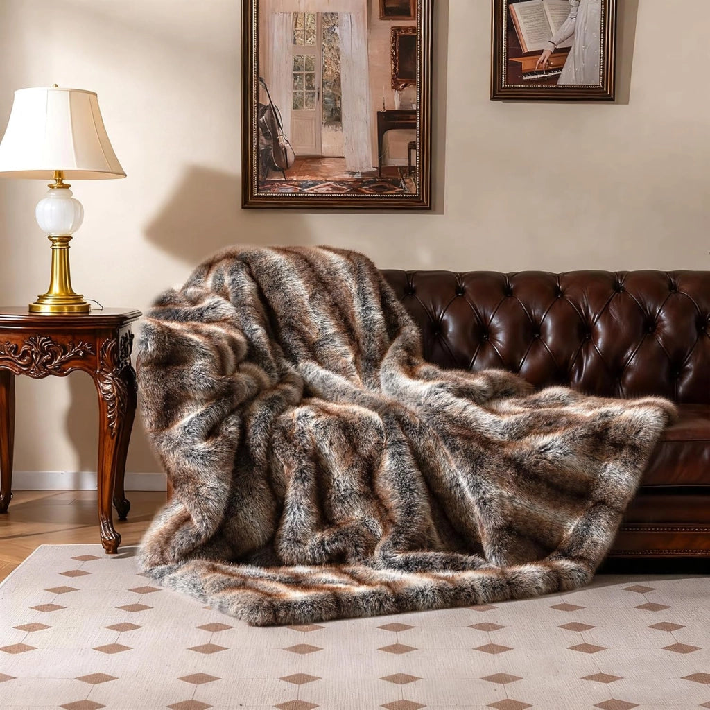 Pelosa per Letto Matrimoniale, Coperta in Pelliccia Sintetica Morbida e Soffice, Plaid di Lusso Spesso Caldo per Letto, Divano, 153 x 203 cm (153 x 203 cm,Stile 1)