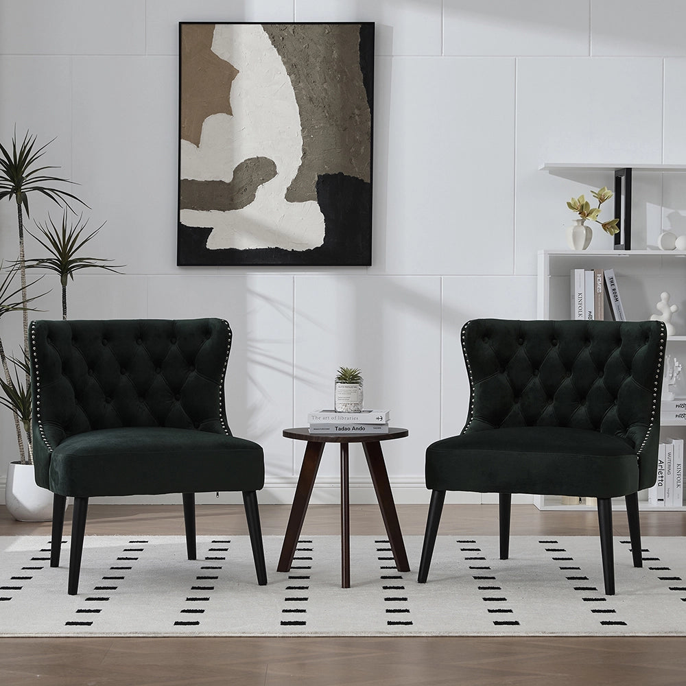 Poltrona singola in velluto con bottoni - Xylo - design moderno senza braccioli, borchia chiodata, piedi in legno