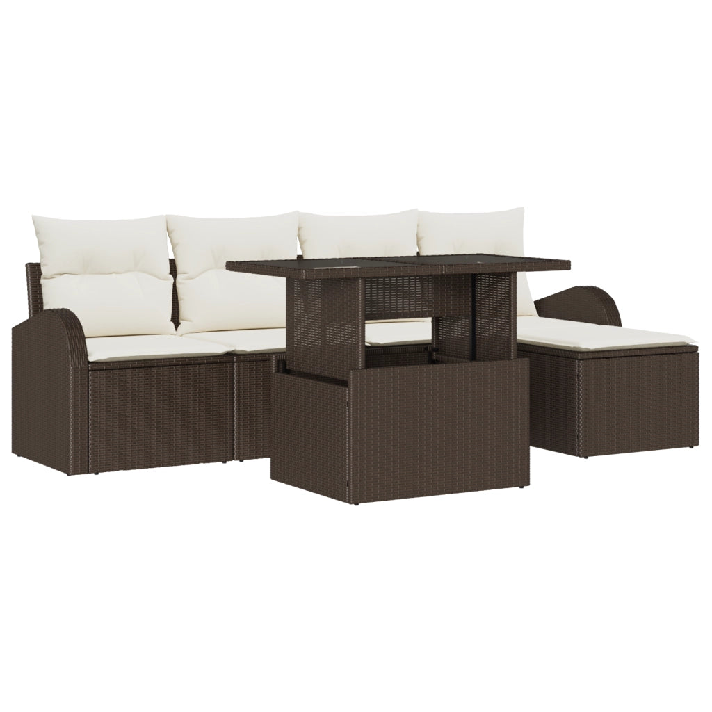 Set di divani da giardino  6 pezzi con cuscini Marrone Rattan di polipropilene