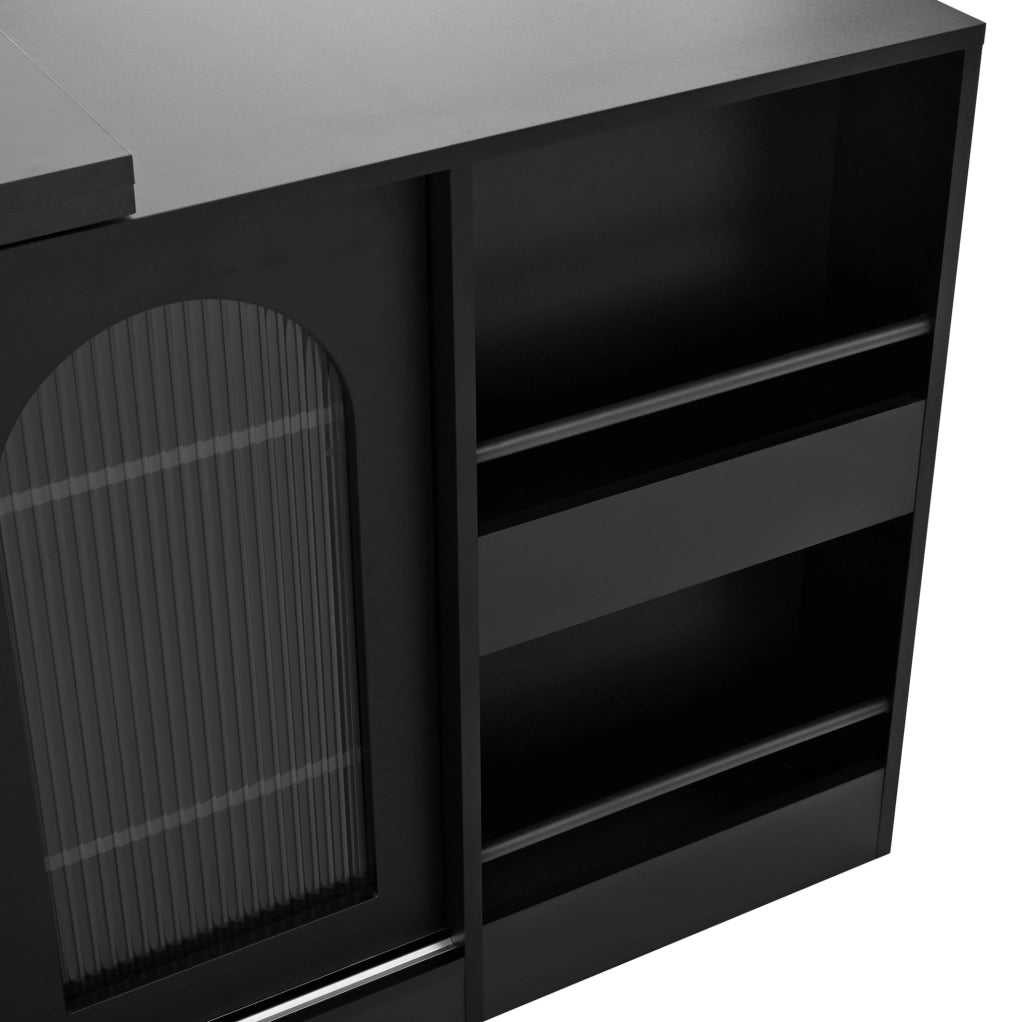 Tavolo bar allungabile 121.5x40x76.7 cm con piano girevole e spazio contenitivo in MDF nero