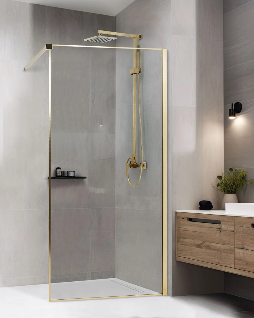 Schermo doccia oro in vetro temperato con cornice in acciaio inox Wet Room Bagno senza porte 100 x 190 cm