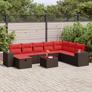 Set Divani da Giardino 9pz con Cuscini Marrone in Polyrattan