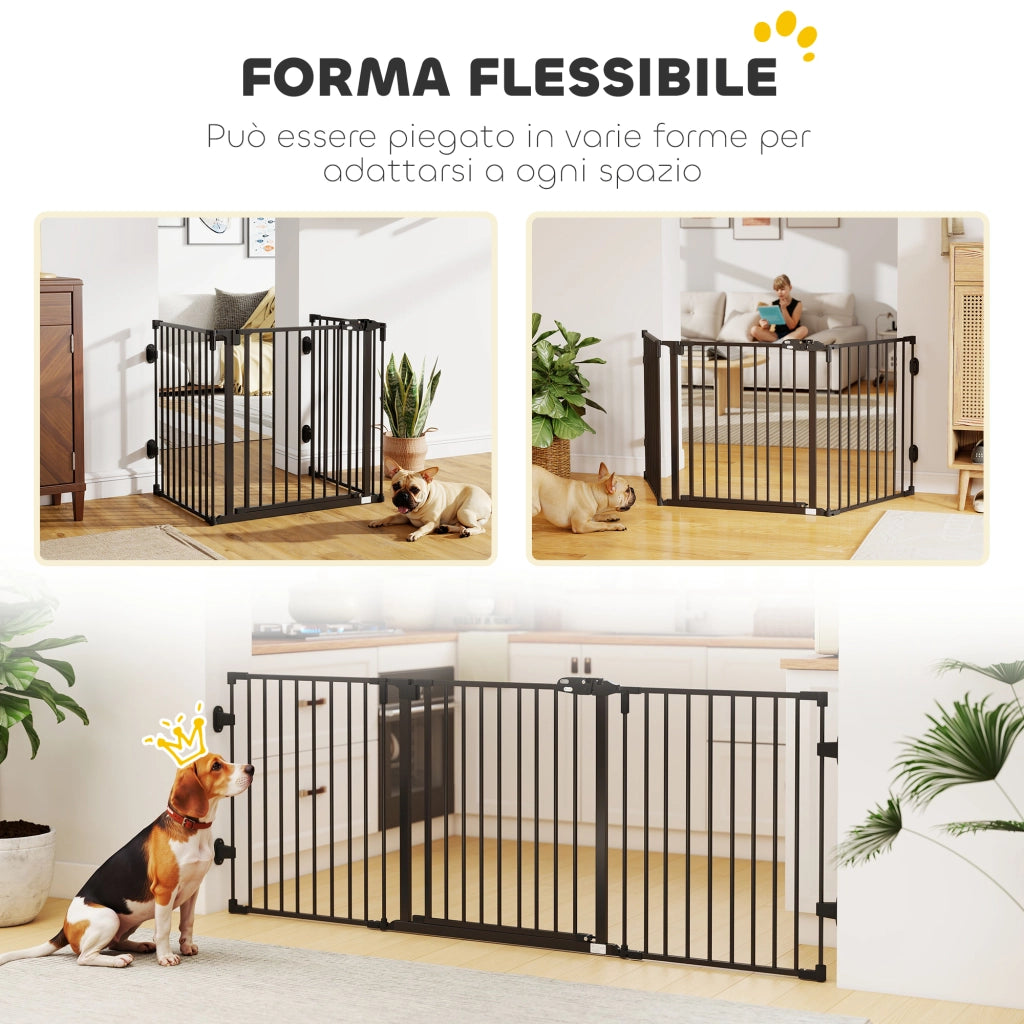 Cancellino per Cani Pieghevole in Acciaio con Chiusura Automatica, 202.5x2x76cm, Nero