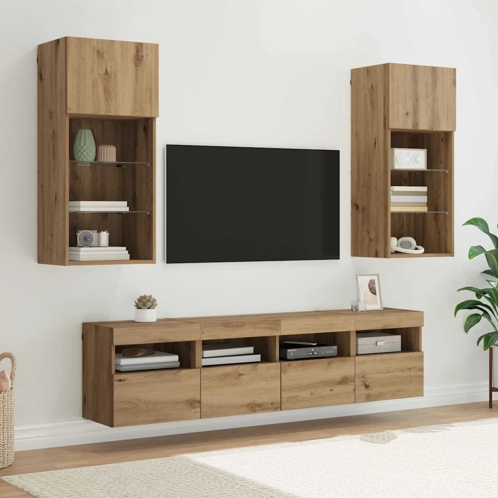 Unità a muro per TV con LED 5 pcs Rovere artigianale 3402981