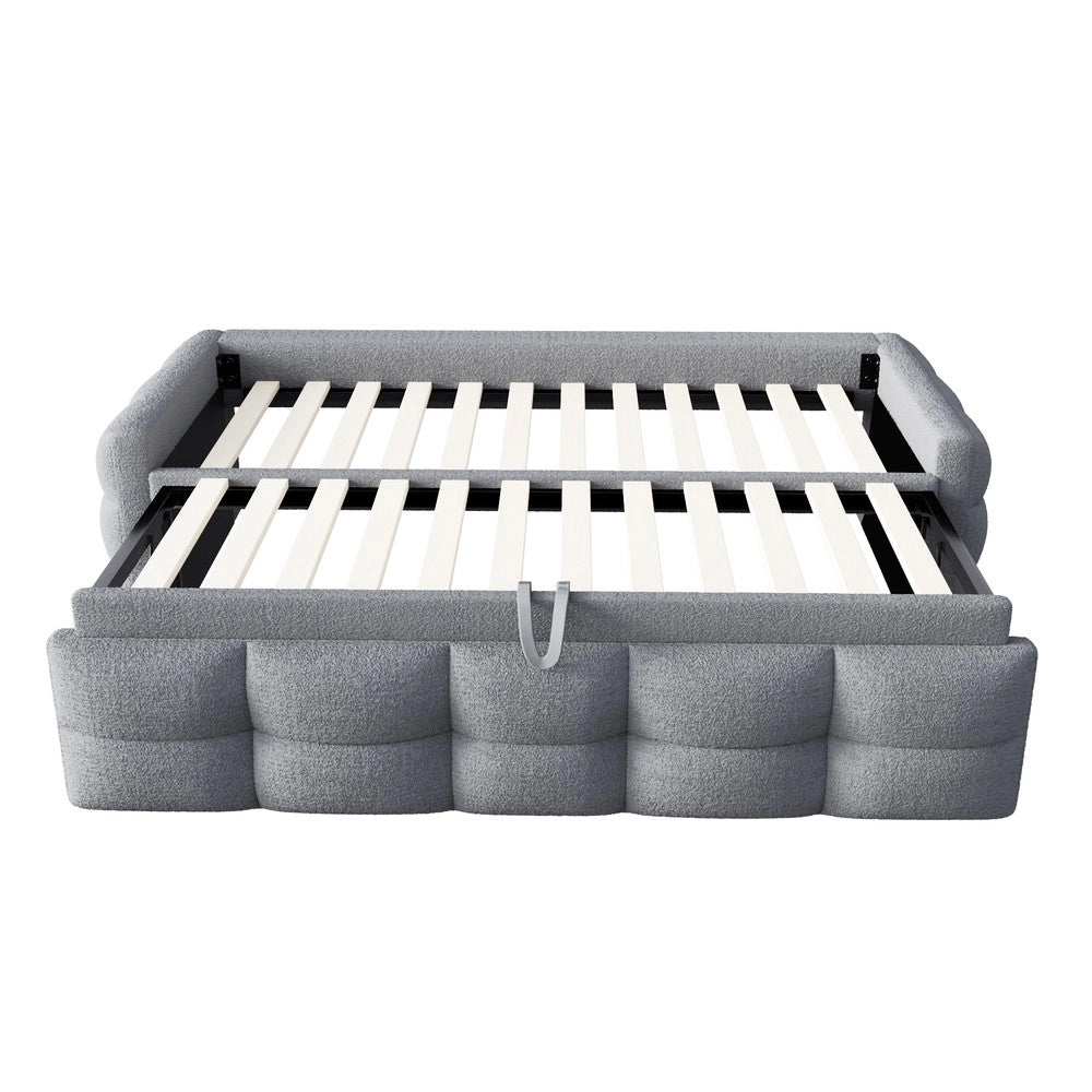 Letto Imbottito Estraibile ¨C MINIMAL ¨C Teddy Velluto Grigio, 90x190/180x190, Rete a Doghe