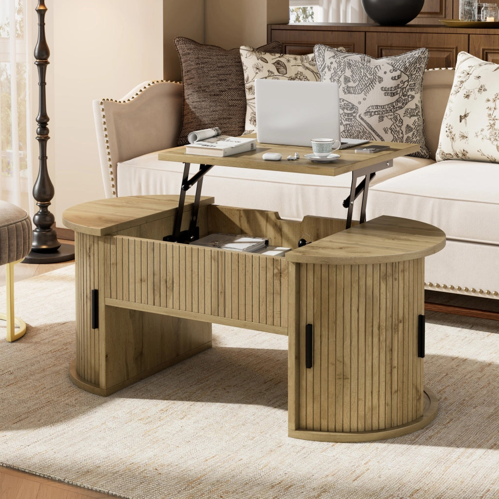 Tavolino da salotto 100x50x40.5 cm; piano regolabile con spazio contenitivo; MDF; colore naturale