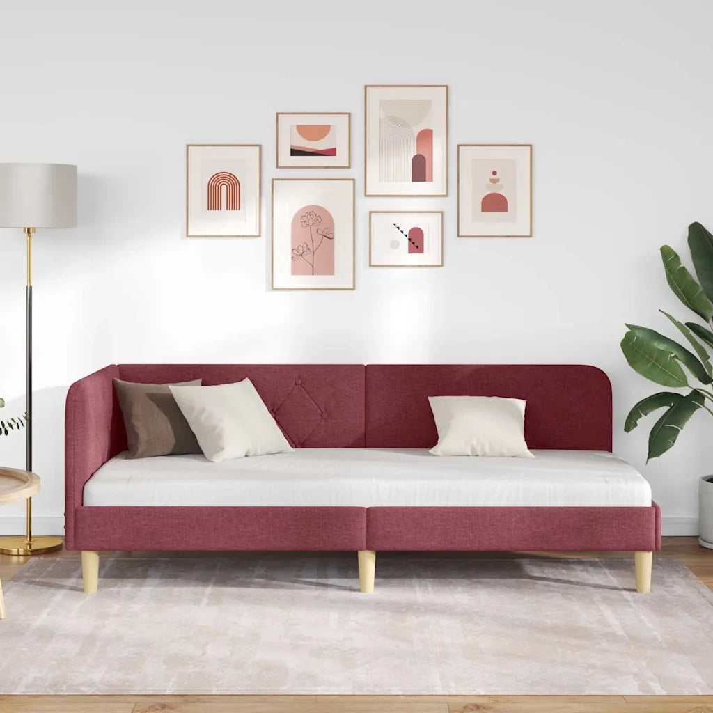 Cornice del letto ad angolo Rosso Vino 80 x 200 cm Tessuto