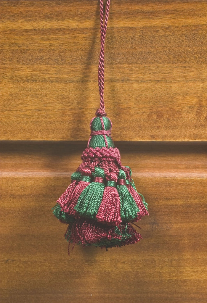 FIOCCO PER CHIAVI CM.9 VERDE E BORDO- 6,0 pz