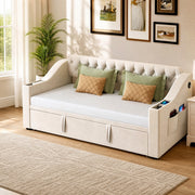 DESMIU Litto semplice 90 × 190 cm 1 posto con USB, Type-C e vani portaoggetti, senza materasso, in velluto, beige