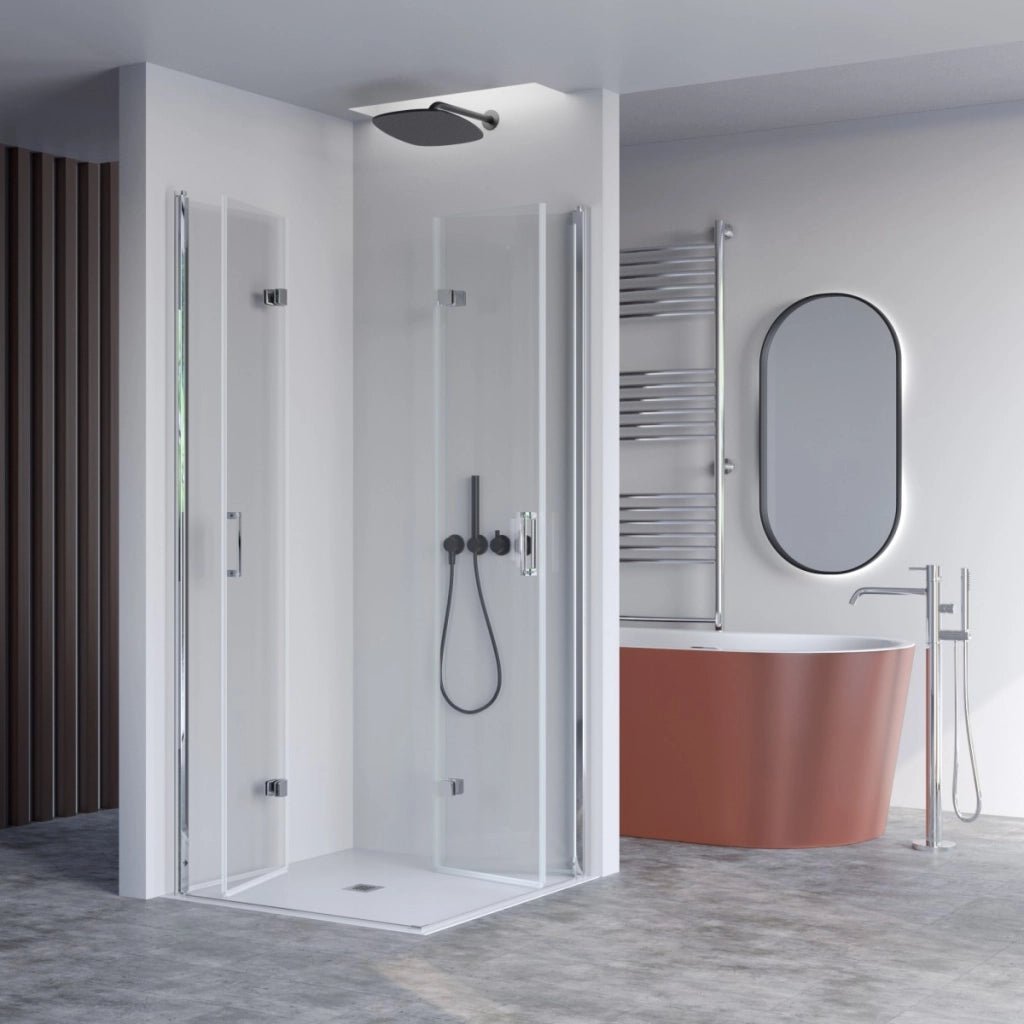 Box doccia 2 lati a soffietto trasparente senza profili 6mm h195 anticalcare rea, misura 65x90