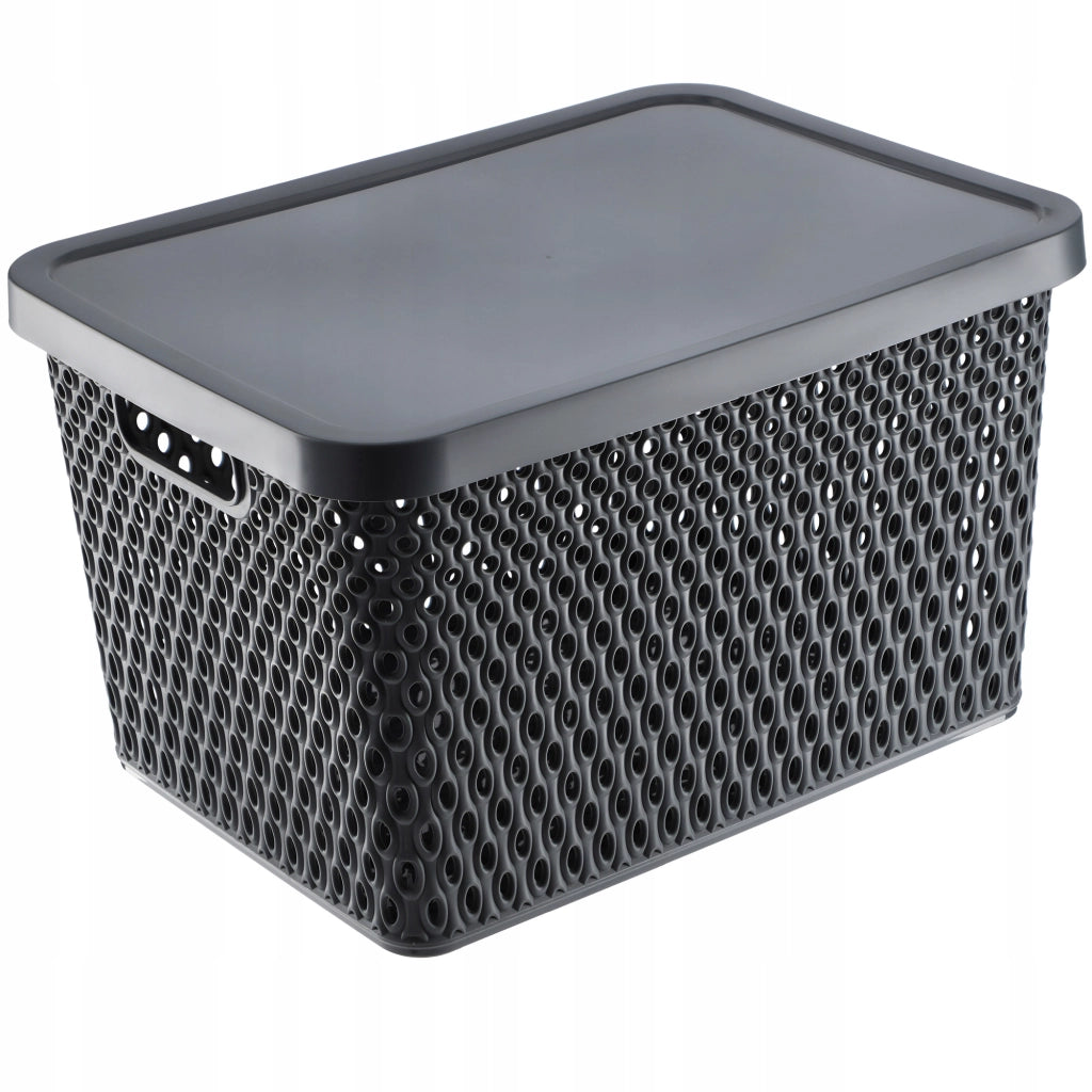 Cestino KADAX con coperchio, contenitore organizer, scatola portaoggetti da 18 litri, grigio