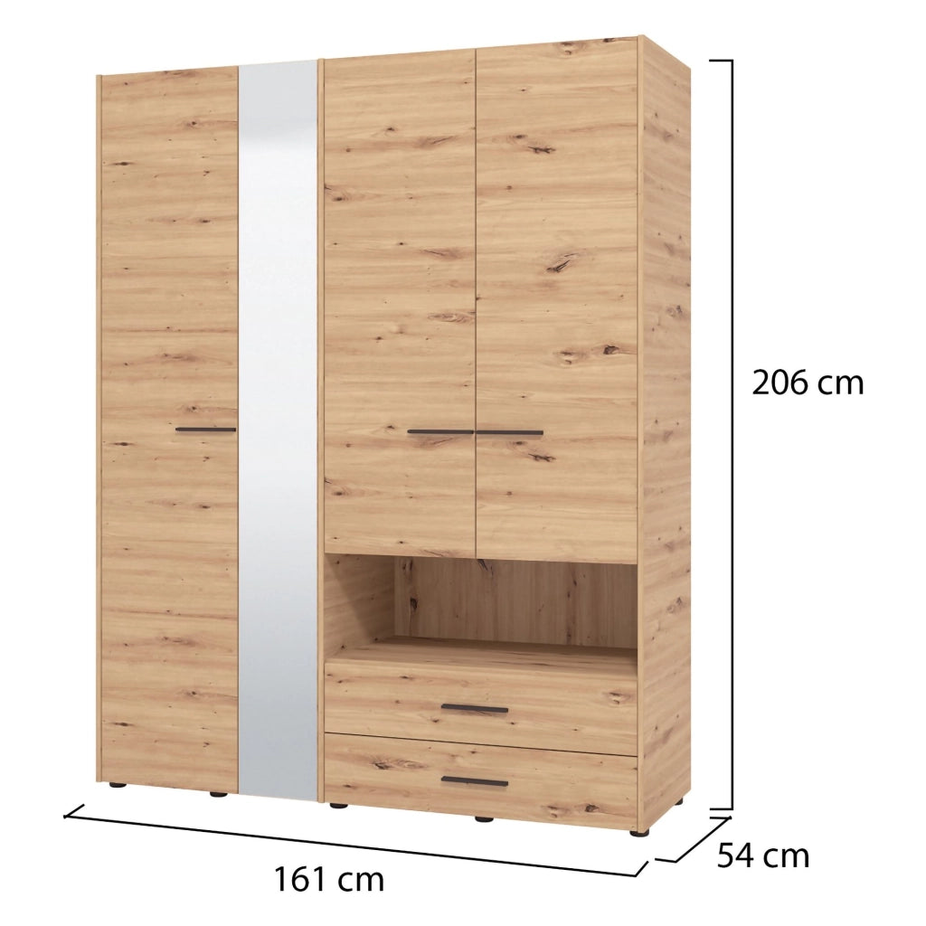 Armadio Camera da Letto Teana, Guardaroba Grande 5 Ripiani, 161x205.5h cm Marrone Rovere Nodi
