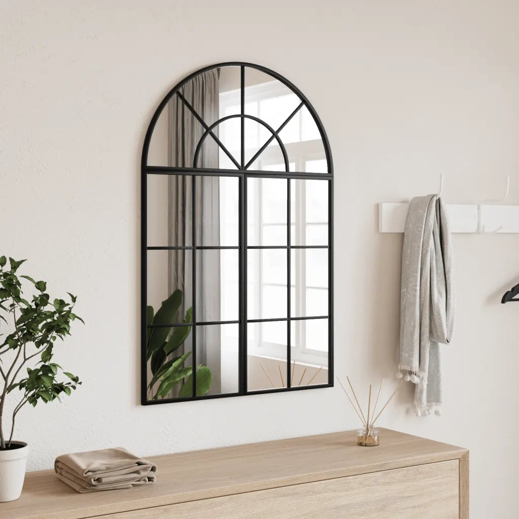 Specchio da Parete-Specchio a Muro-Specchio Decorativo Nero 60x30 cm Arco in Ferro