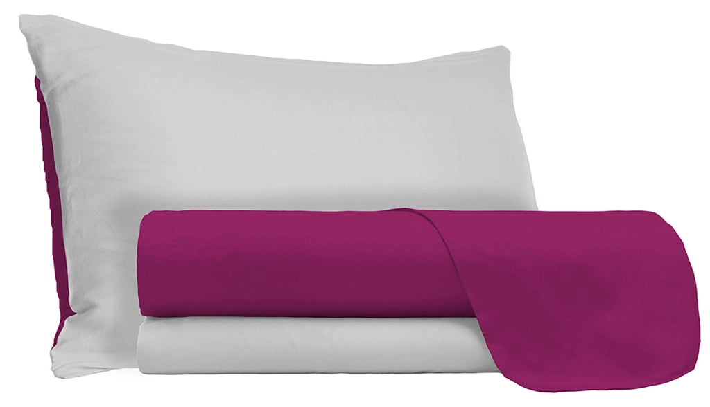 Set Lenzuola Sopra Sotto e Federe Doubleface Fuxia/Grigio Chiaro Matrimoniale