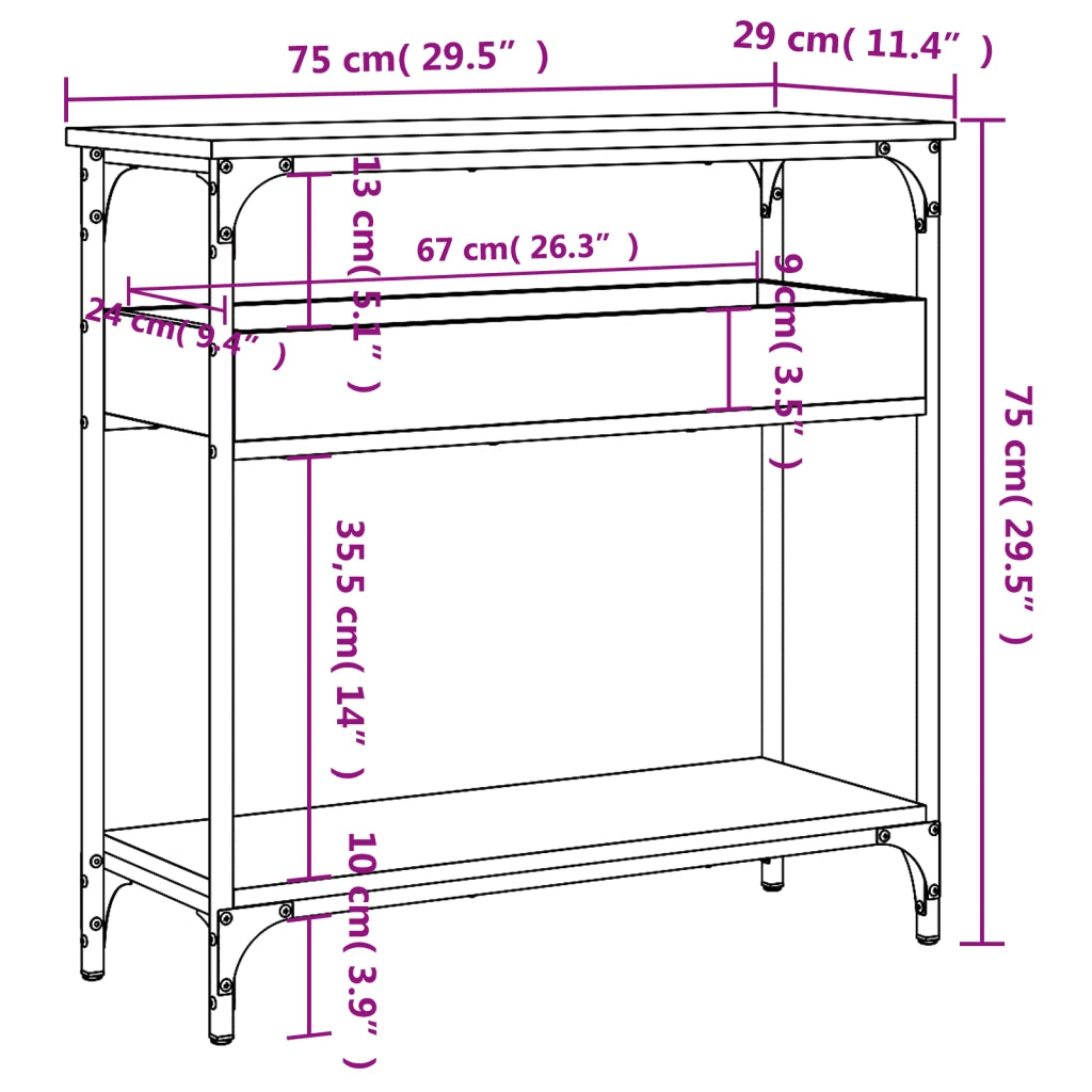 Tavolo Consolle con Ripiano Nero 75x29x75cm Legno Multistrato 837712