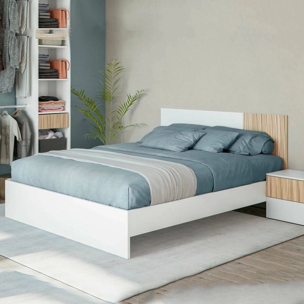 Letto matrimoniale Adia, Giroletto matrimoniale, Struttura per camera da letto adatta a materasso 190x160, 166x196h40 cm, Bianco