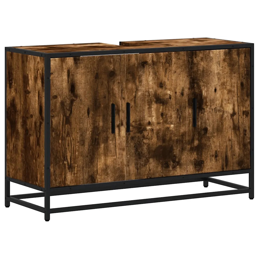 Mobile Lavabo Bagno Rovere Fumo 90x33x60 cm Legno Multistrato