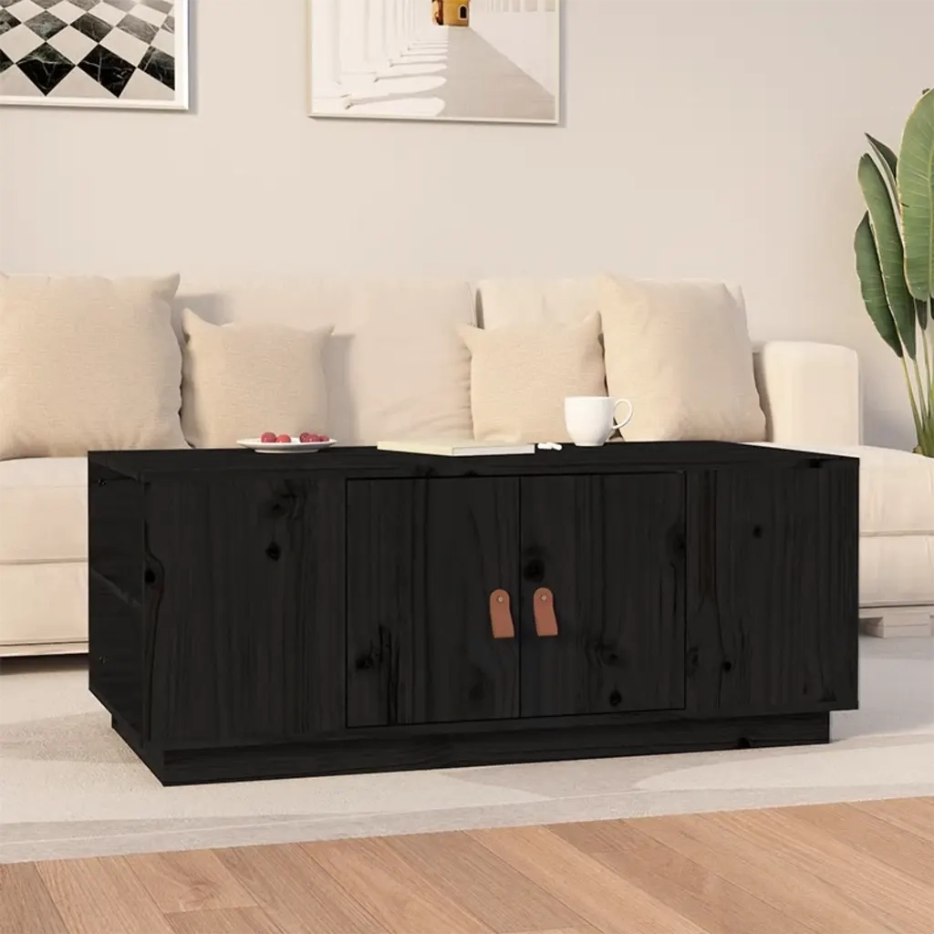 Tavolino da Salotto-Tavolino da soggiorno-Tavolo Nero 100x50x41 cm in Legno Massello di Pino 581339