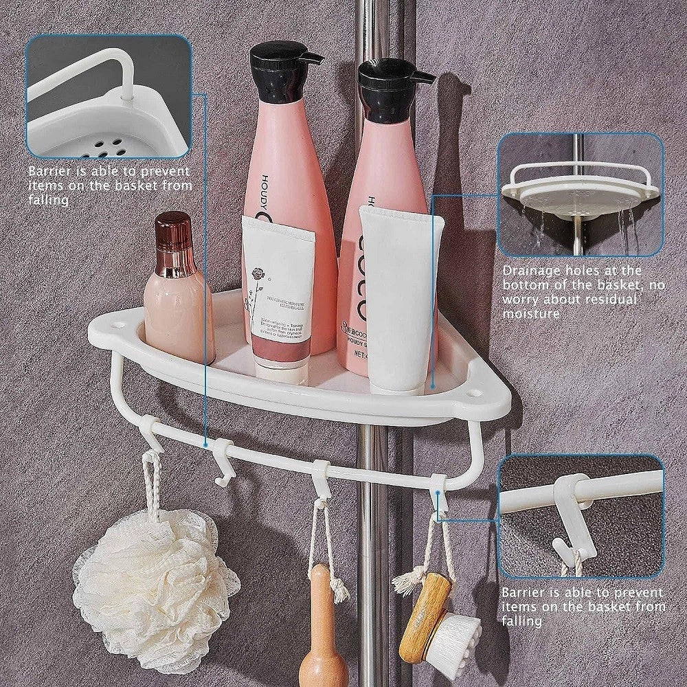 Trade Shop - Mensola Doccia Angolare Telescopico Bagno 4 Ripiani 1 Portasciugamani 95-305cm Bianco -