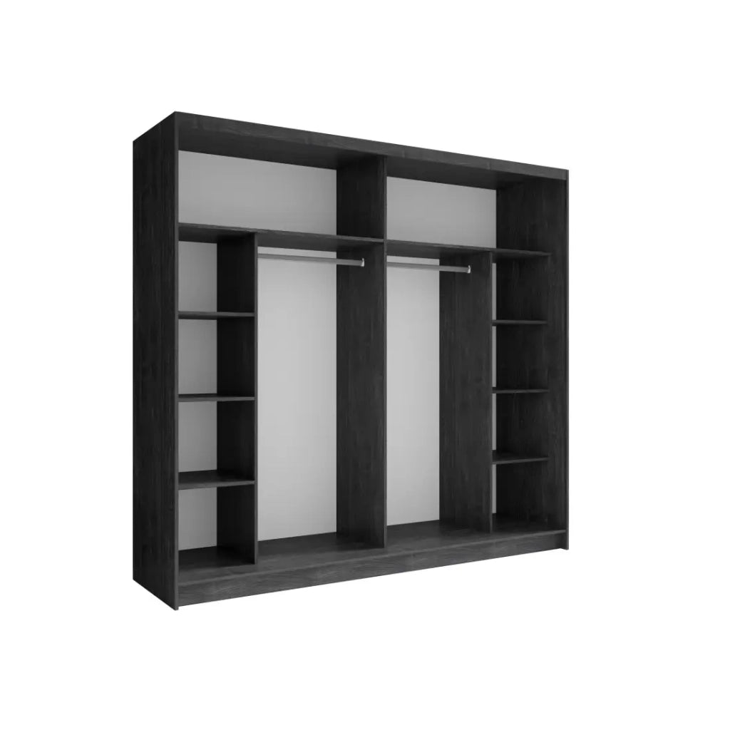 Camera completa VELTIS - Letto 160x200 LED con doghe + armadio + cassettiera + comodini - Frassino nero