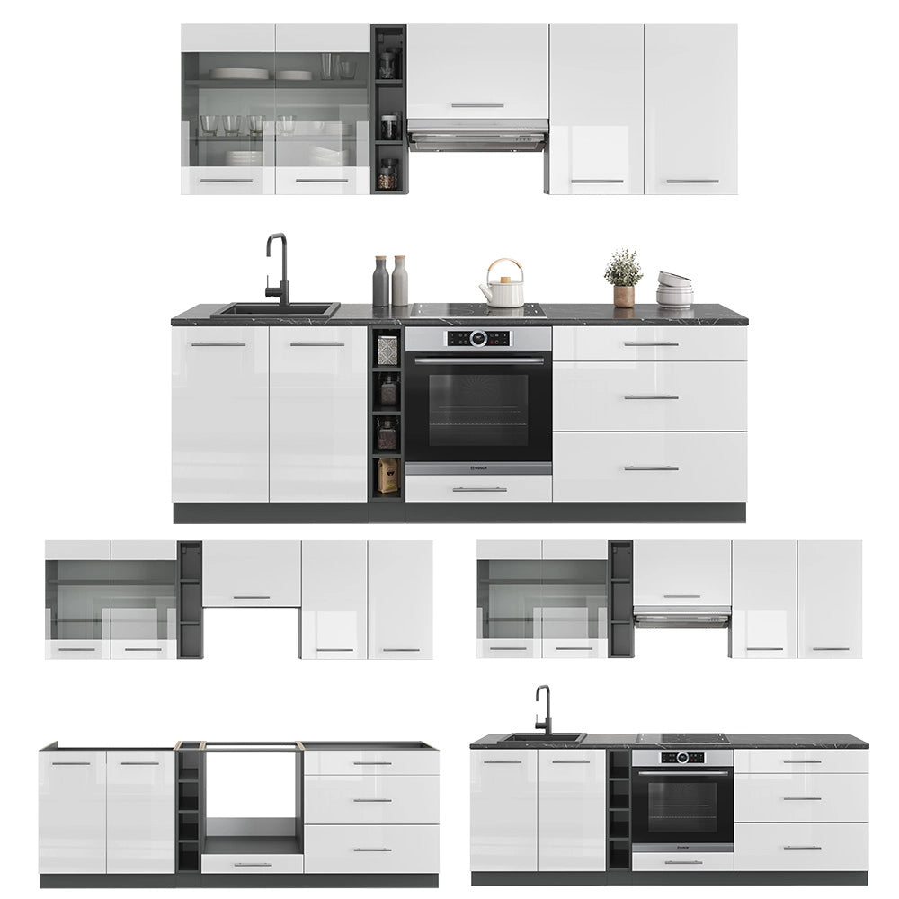 Cucina componibile Fame-Line Bianco lucido/Antracite 235 cm, PL Marmo Vicco
