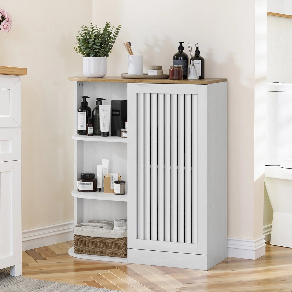 Mobile angolare con 3 ripiani aperti e ripiani regolabili - per bagno - in MDF - 68×25×76 cm - bianco e rovere