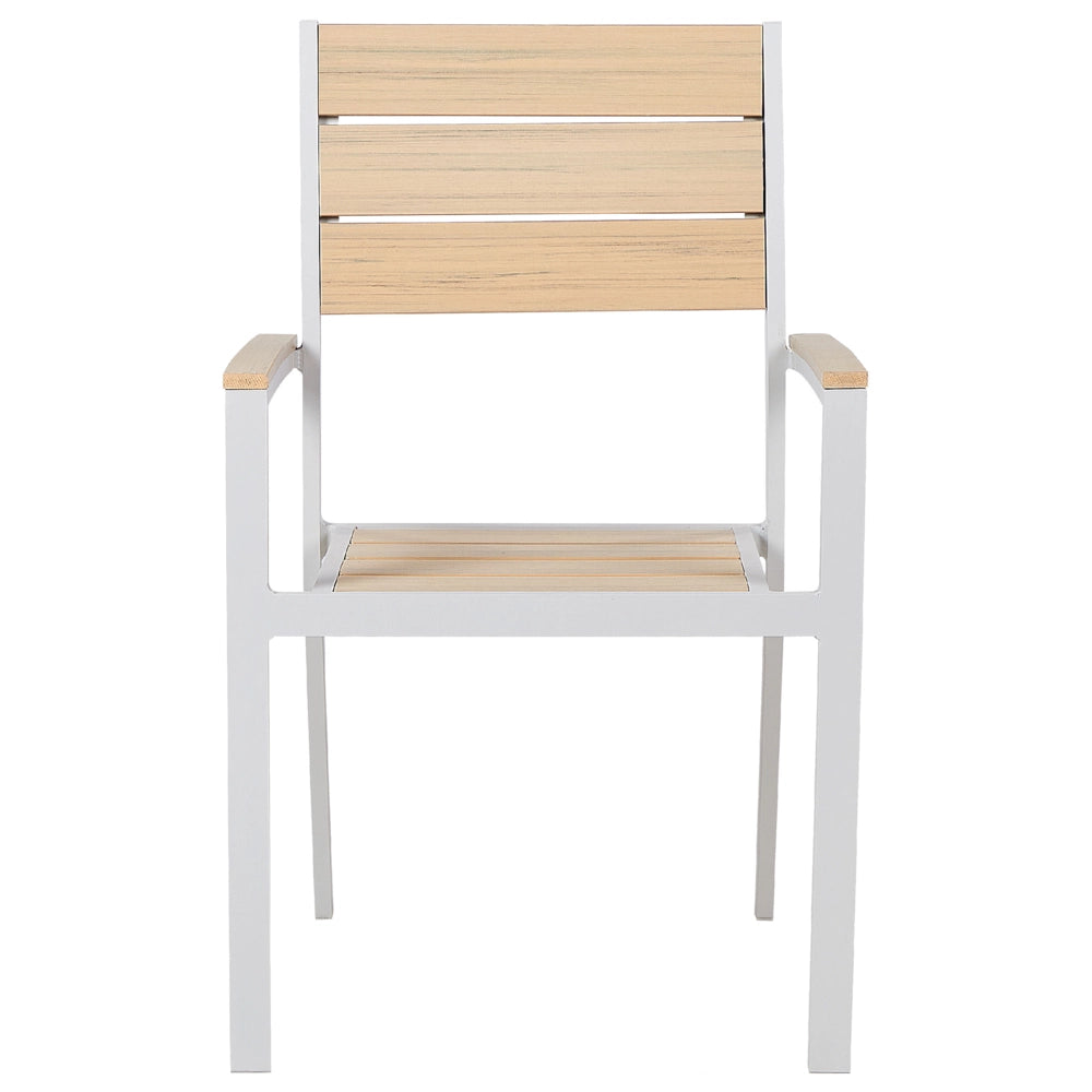 Set da pranzo all'aperto tavolo e 4 sedie design a doghe beige e alluminio bianco