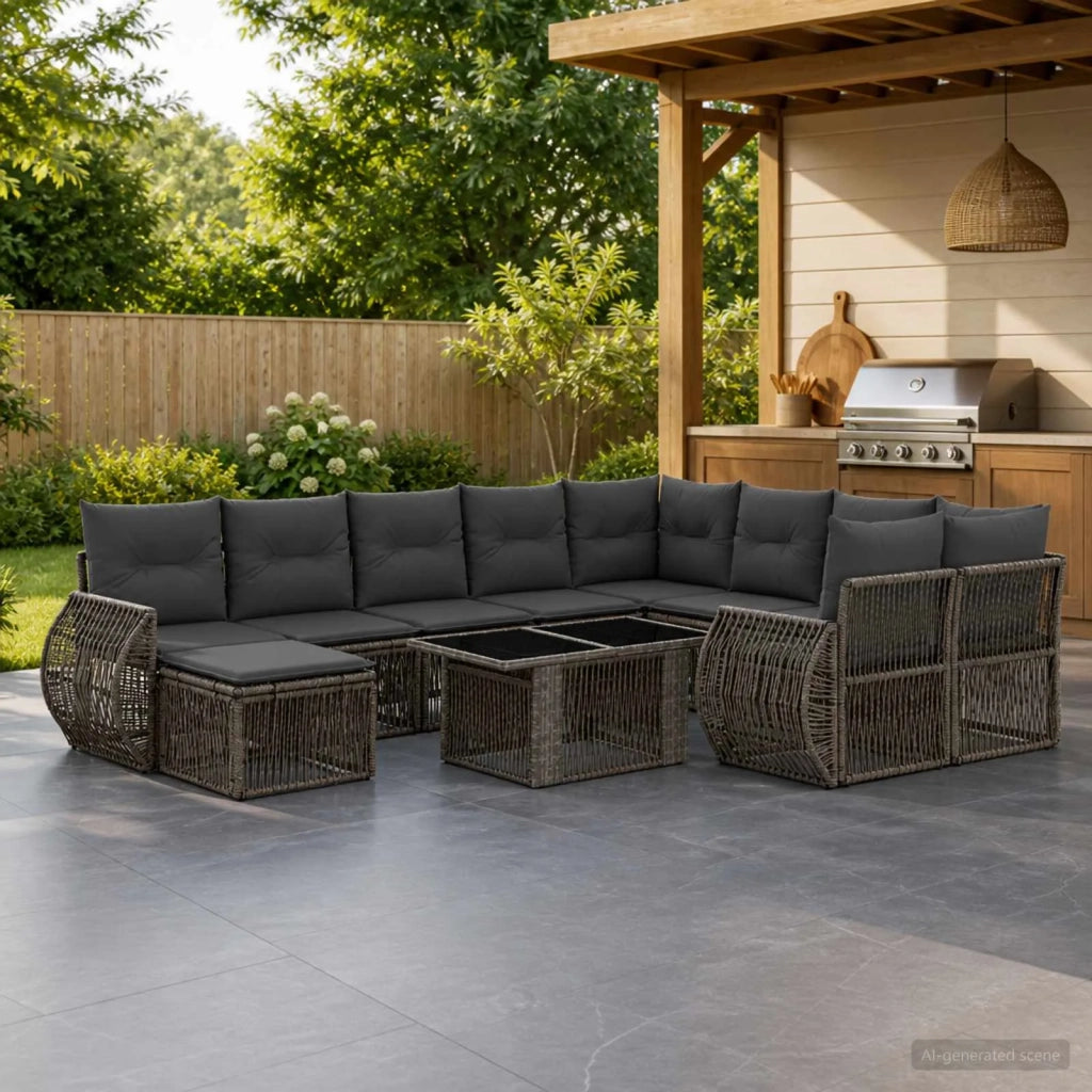 Set Divano da Giardino 11 pz Grigio e Grigio Scuro polyrattan 3437036