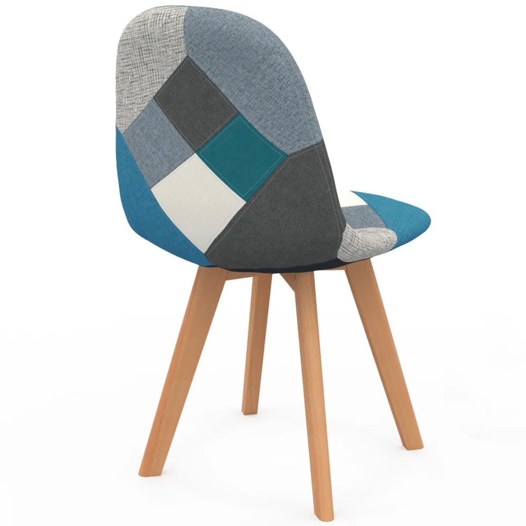 IDMarket - Set di 2 sedie da pranzo scandinavo con motivo patchwork blu SARA