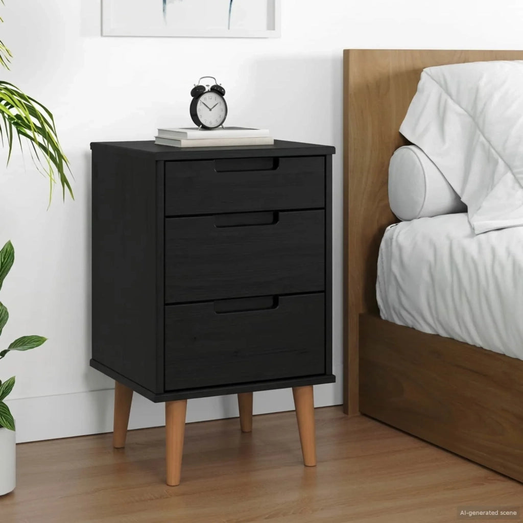 Armadio da Notte Nero 40 x 35 x 65 cm Legno di pino massiccio 42020933