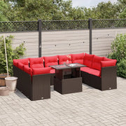 Set Divani da Giardino 10 pz con Cuscini Marrone in Polyrattan 3266824