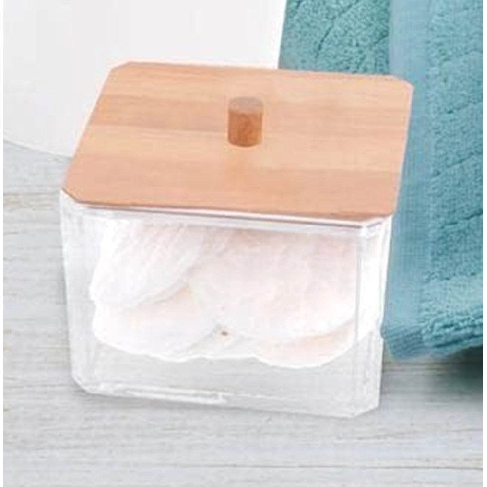 Trade Shop - Contenitore Organizer Cosmetici Toeletta Quadrato Trasparente Con Coperchio In Legno 10826 -