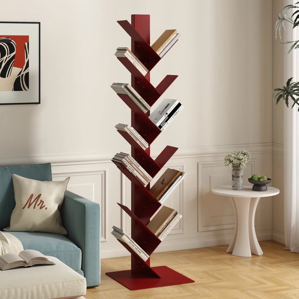 Libreria Eksjö a Forma di Albero Scaffale da Terra 150 x 39 x 39 cm - Rosso Opaco [en.casa]