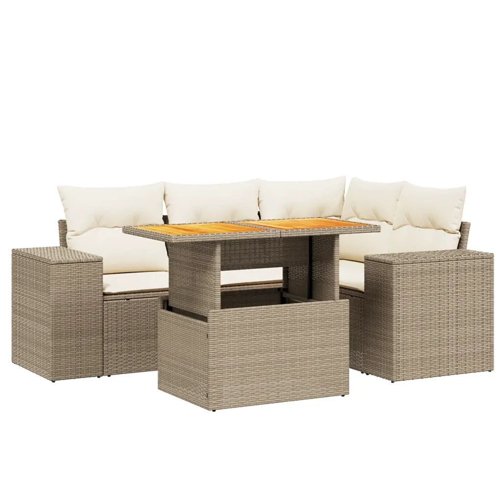 Set Divano da Giardino 5 pz con Cuscini Beige in Polyrattan 3272619