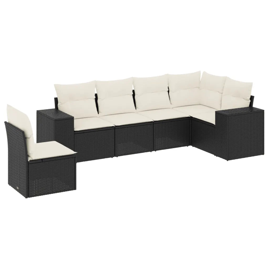 Set Divano da Giardino 6 pz con Cuscini-Sofa da Giardino-Divanetto da esterno Nero in Polyrattan 769625