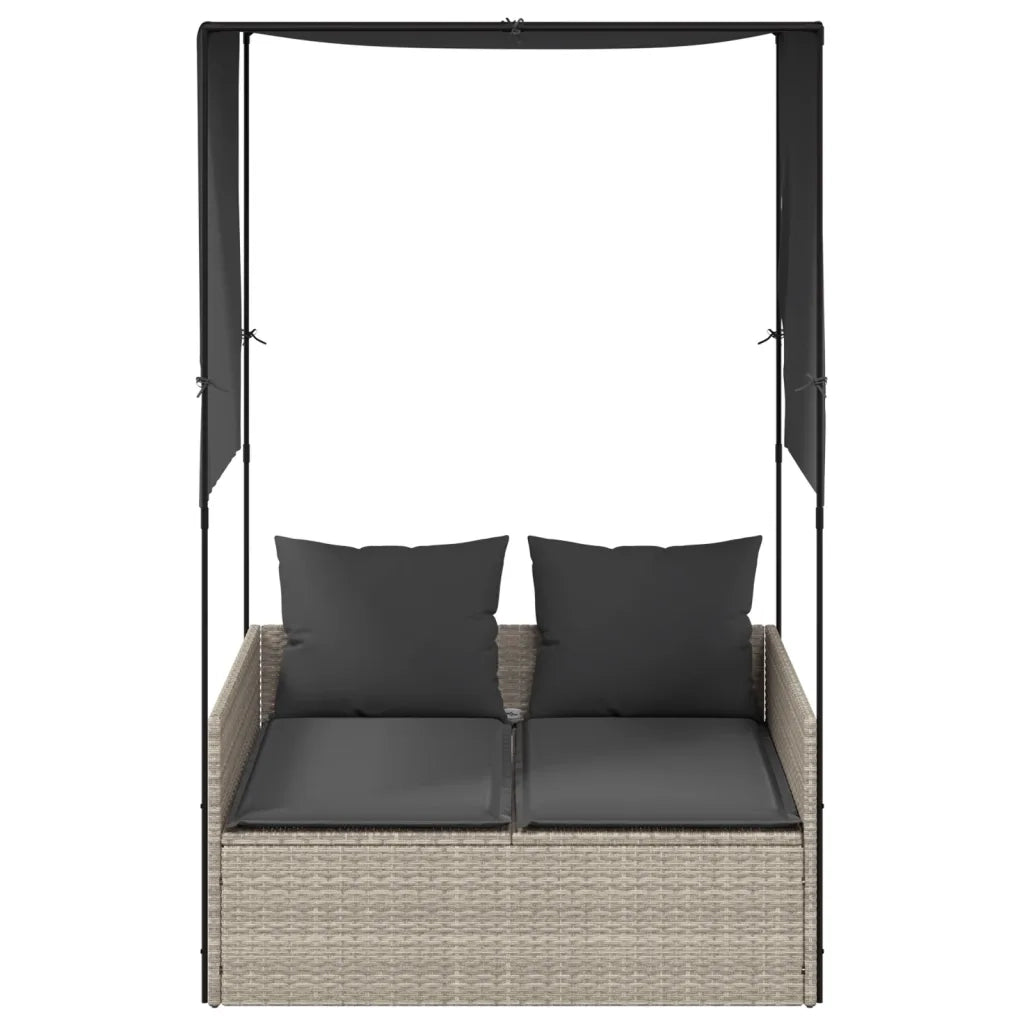 Lettino Prendisole Tetto e Tende Grigio Chiaro in Polyrattan 4002760