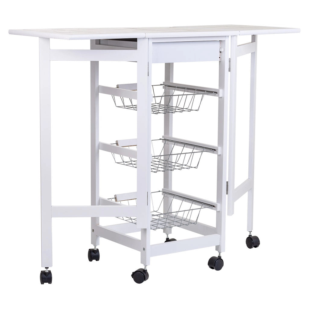 Carrello da cucina in legno bianco 37/91x37x79h