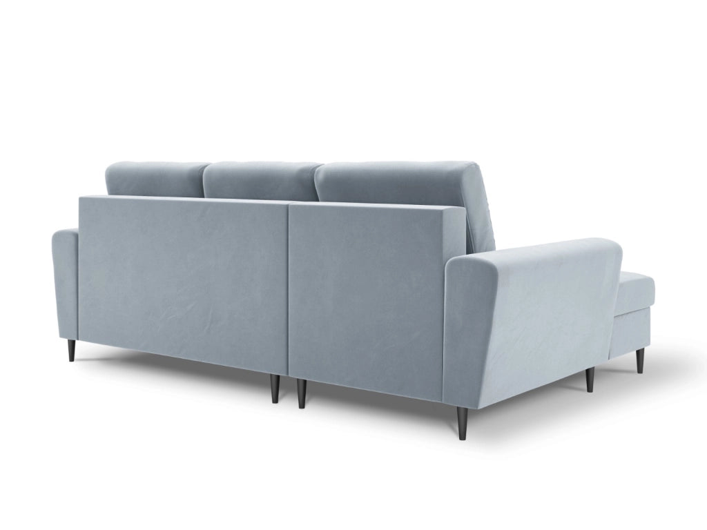 Cosmopolitan Design - Divano convertibile angolare sinistro con contenitore "Kyoto" 4 posti in velluto azzurro 