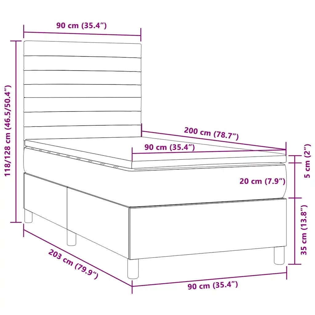 Letto a Molle Materasso e LED Marrone Scuro 90x200cm in Tessuto 3134928
