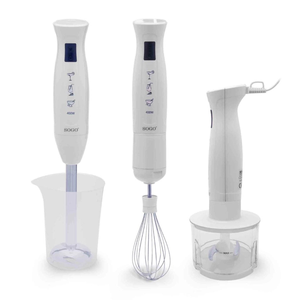 Frullatore a immersione elettrico 400W, tritatutto 300ml, frusta montapanna, bicchiere graduato 700ml cucina - SOGO