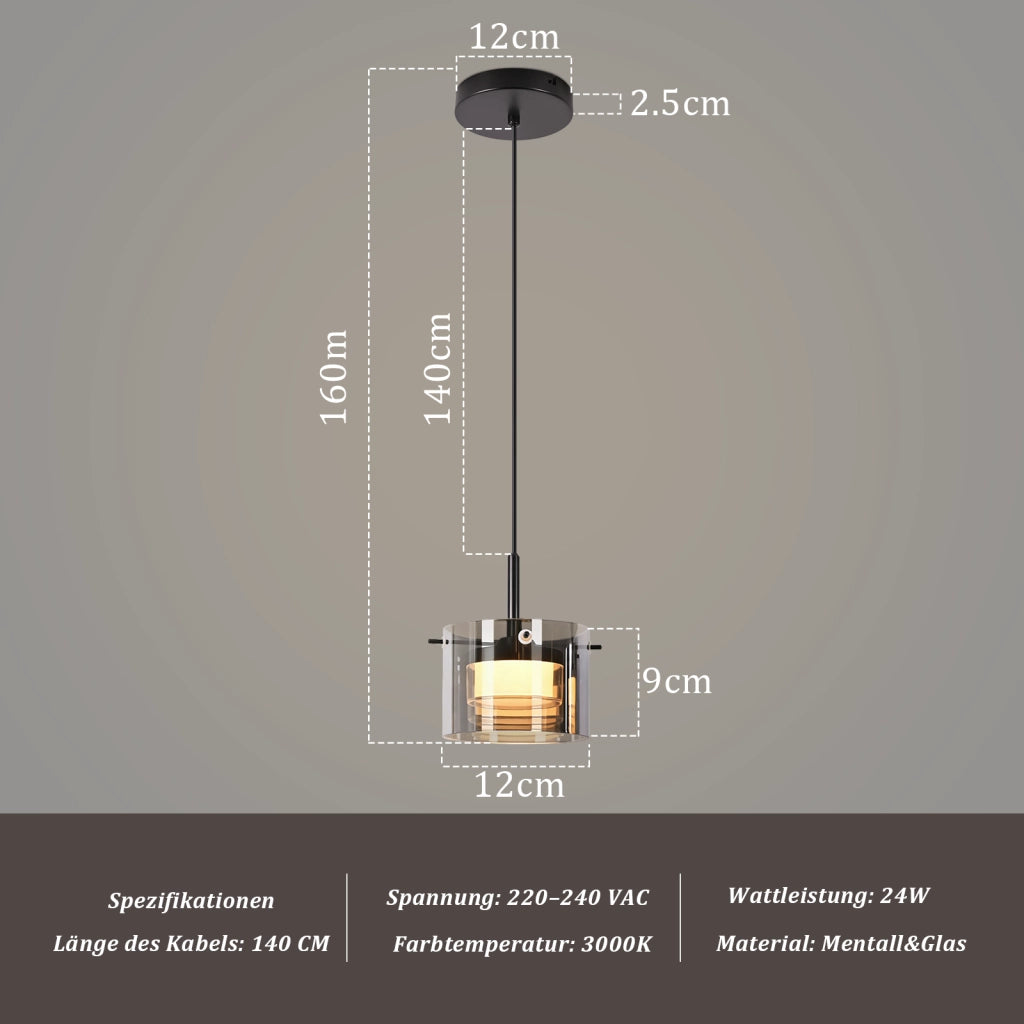 ZMH Lampada a Sospensione Vetro 1 Luce 140 cm LED Altezza Regolabile per Sala da Pranzo Soggiorno Camera da Letto