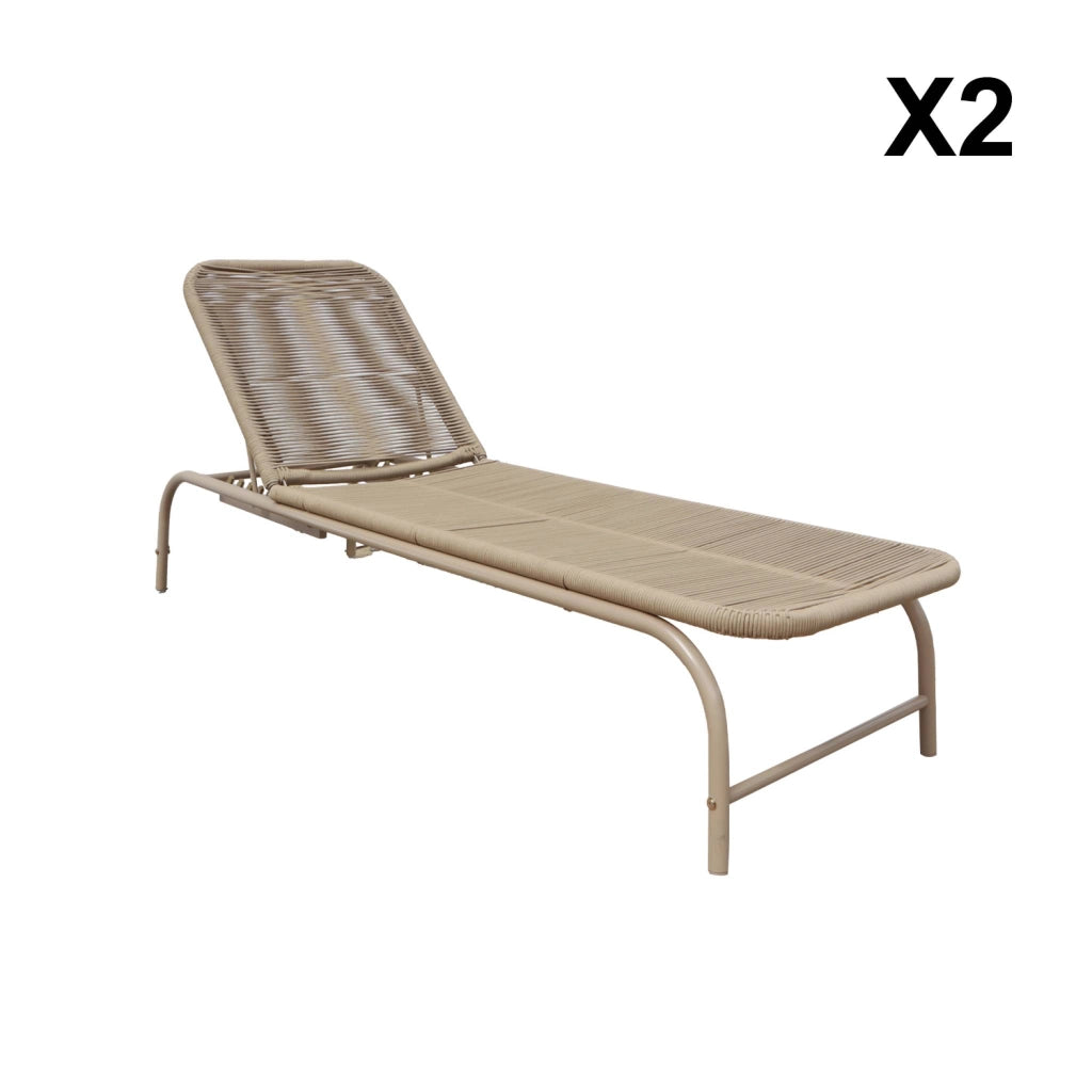 Set 2 lettini prendisole in acciaio e corda multiposizione, beige