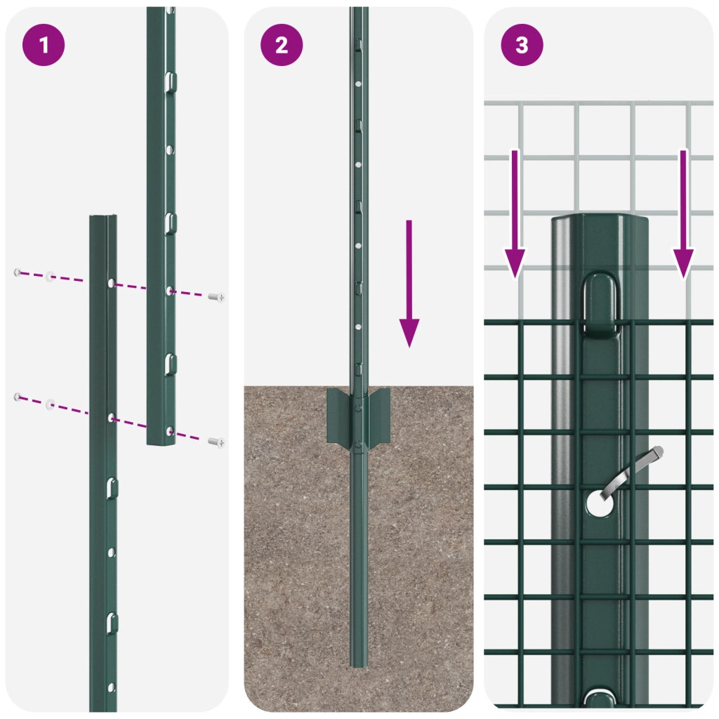 Recinzione in Filo Saldato con 5 Post Verde 1.6x10 m Acciaio