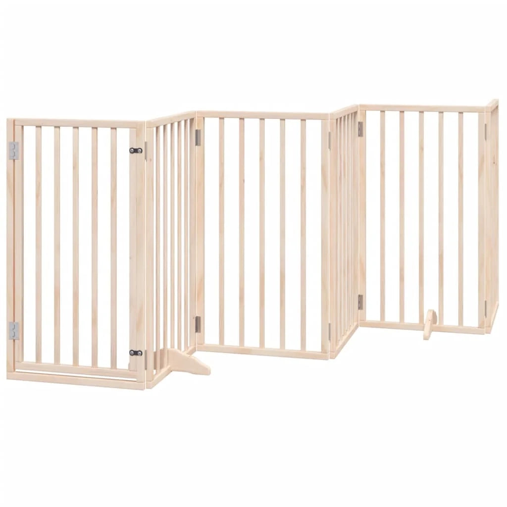 Cancelletto di sicurezza per cani con porta pieghevole 9 pannelli in legno di pioppo marrone 02_0023335