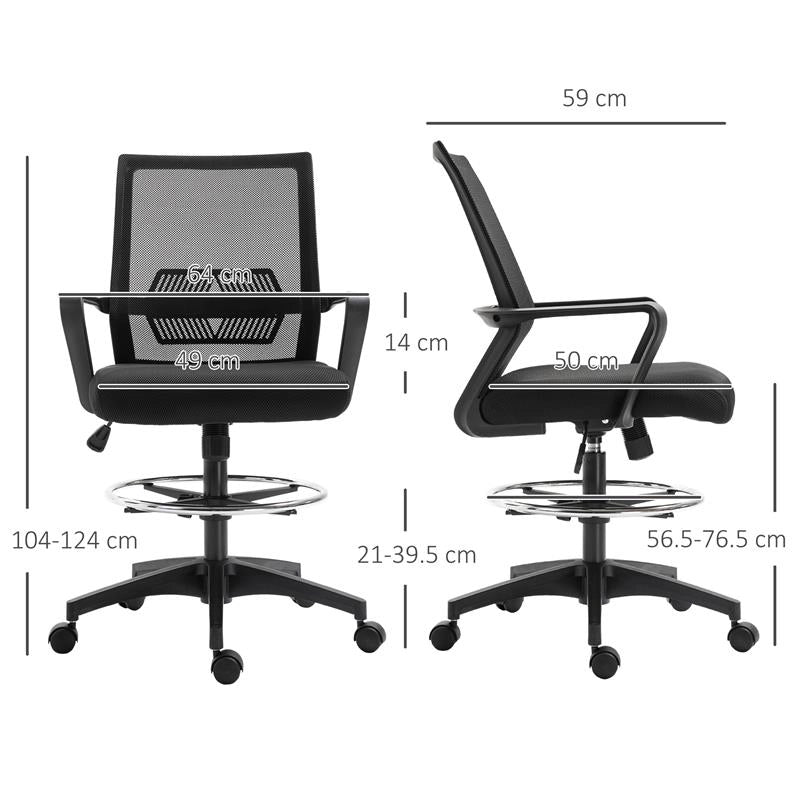 SEDIA DA UFFICIO REGOLABILE IN TESSUTO A RETE CON BRACCIOLI E ANELLO POGGIAPIEDI, 64X59X104-124 CM, NERO